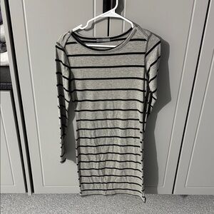 Loveappella Gray and Black Striped Long Sleeve Dress